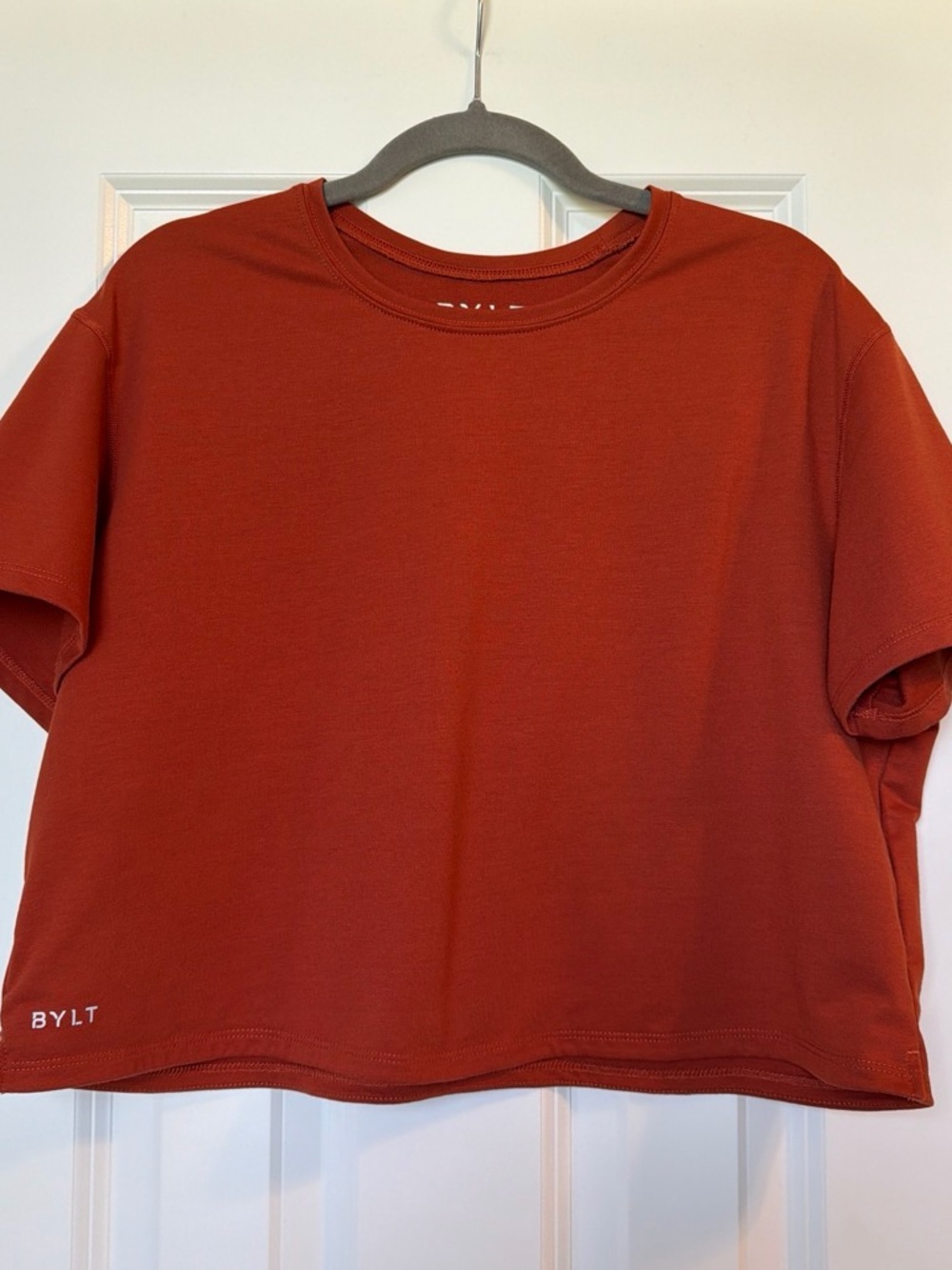BYLT Basics Women's Boxy Crop Tee in Brick Red